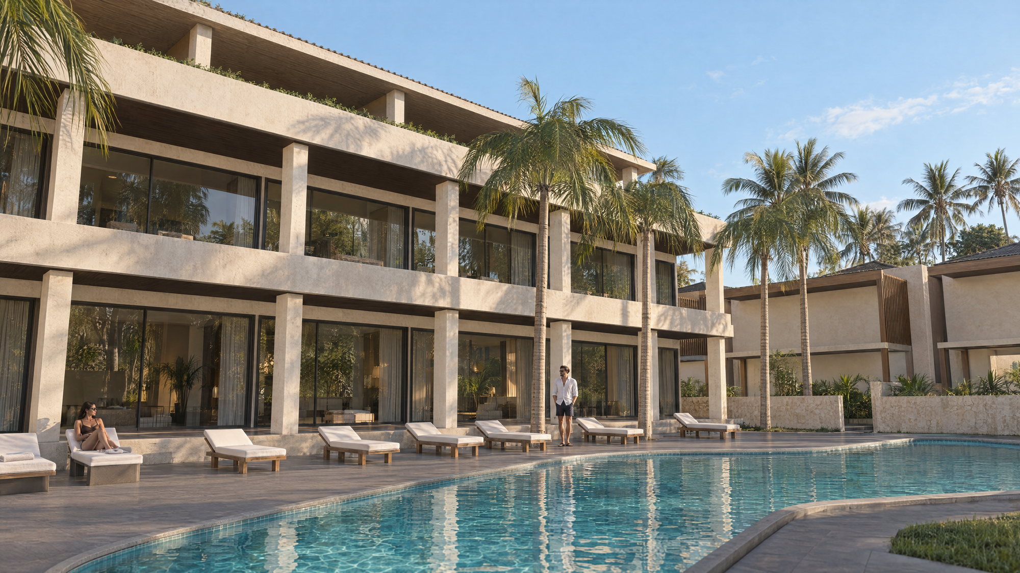 The hotel frontage on the lagoon