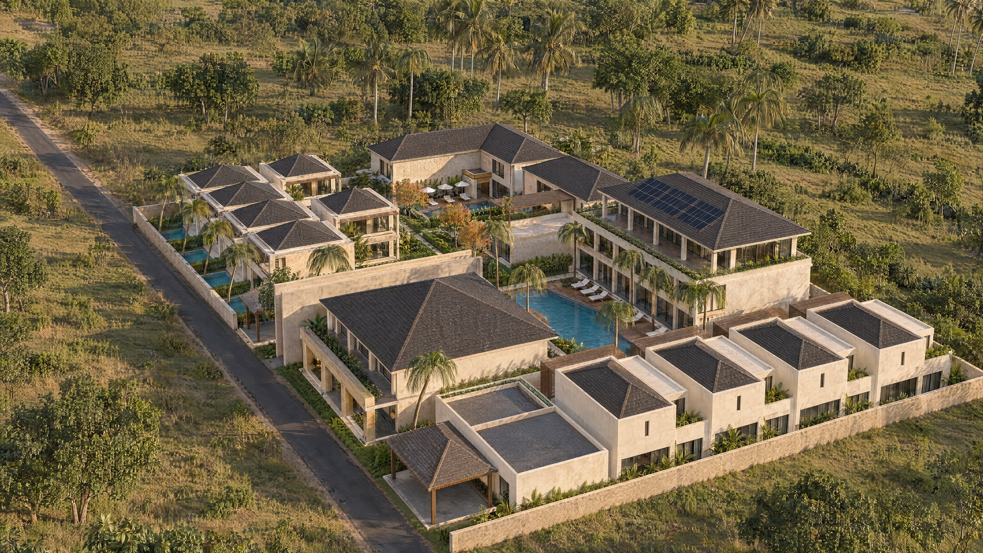 The resort from the north at golden hour